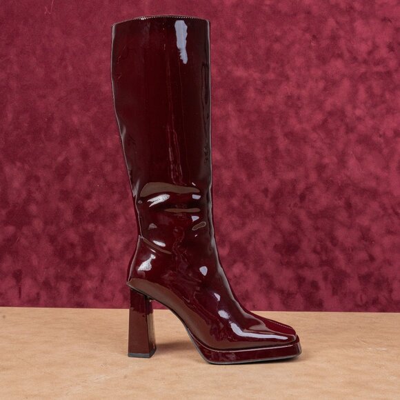 Jeffrey Campbell Women Maximal 90s Square Burgundy Patent Leather Boots sz 5.5 - Picture 4 of 9